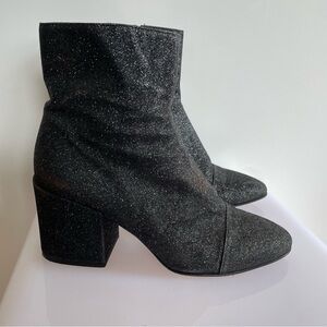 Dries Van Noten Ikat Black Block Heel Glitter Booties Boots